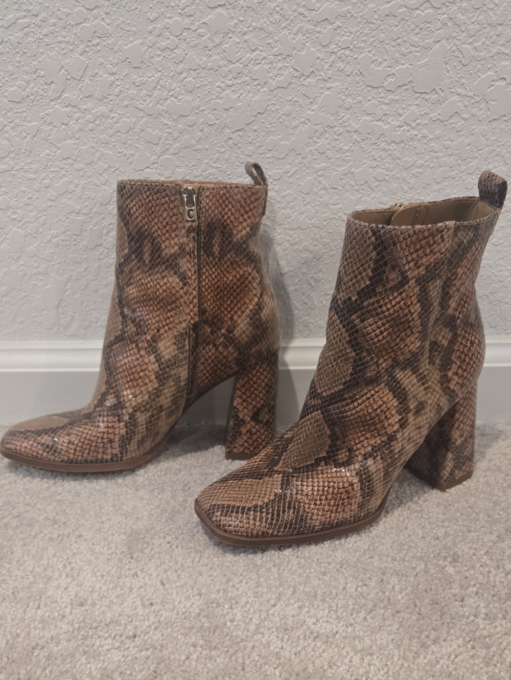 CIRCUS BY SAM ELDEMAN Snake-Print Leather Ankle Boots - Brown Size 5